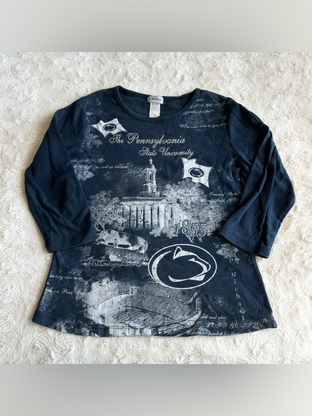 Vintage Penn State Shirt Tee Womens Small Navy Nittany Lions Y2K AOP PSU Logo